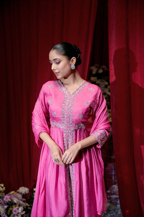 Fuchsia Mirror Embellished Angrakha Set |Label S4U