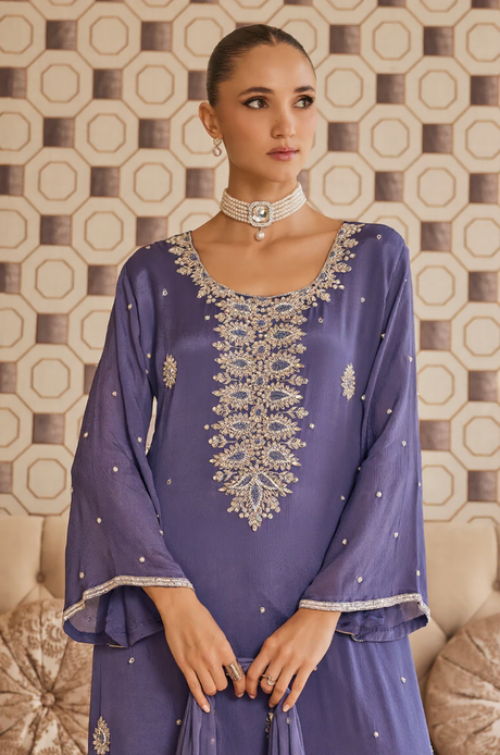 Periwinkle Noor Embroidered Kaftan Set