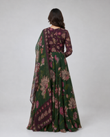 Forest Green Floral Printed Anarkali Ensemble