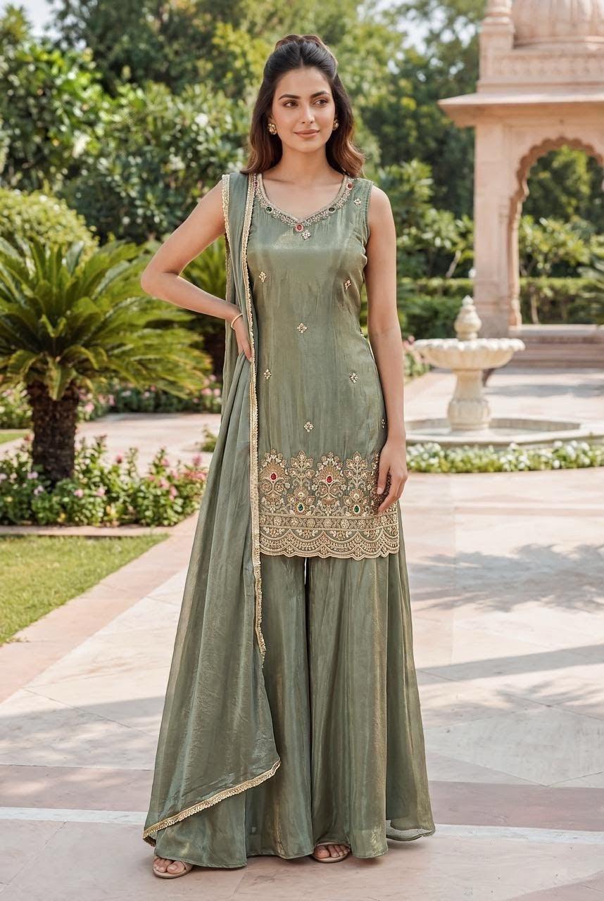 Sage Olive Antique Gold Palazzo Set