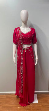Red Draped Saree with Handcrafted Blouse | Label S4U