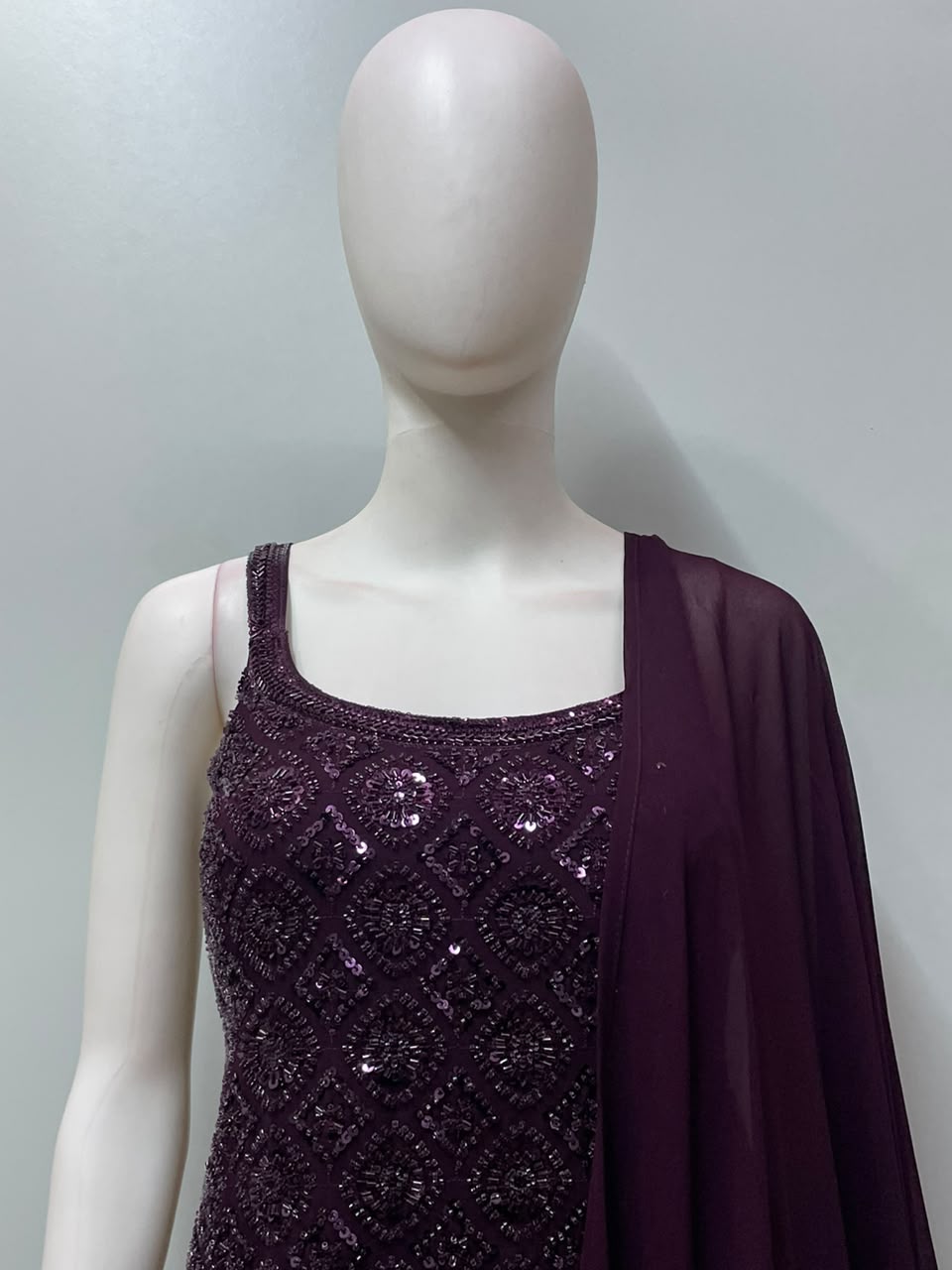 Midnight Plum Sequin Embroidered Palazzo Ensemble