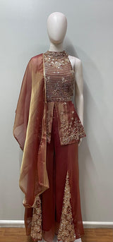 Vintage Rose Antique Gold Halter Palazzo Set