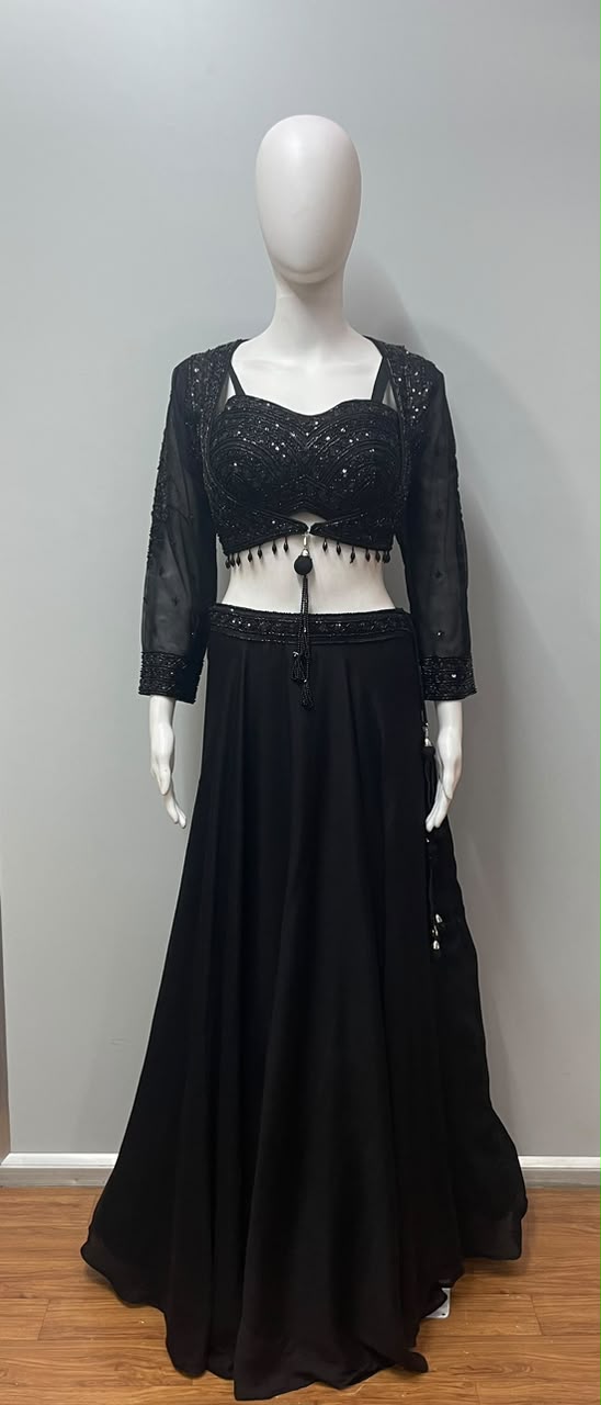 Black Sequin Corset Palazzo Jacket Set