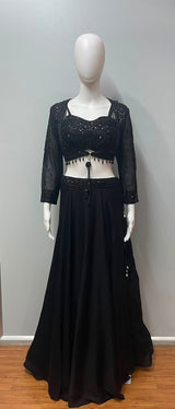 Black Sequin Corset Palazzo Jacket Set