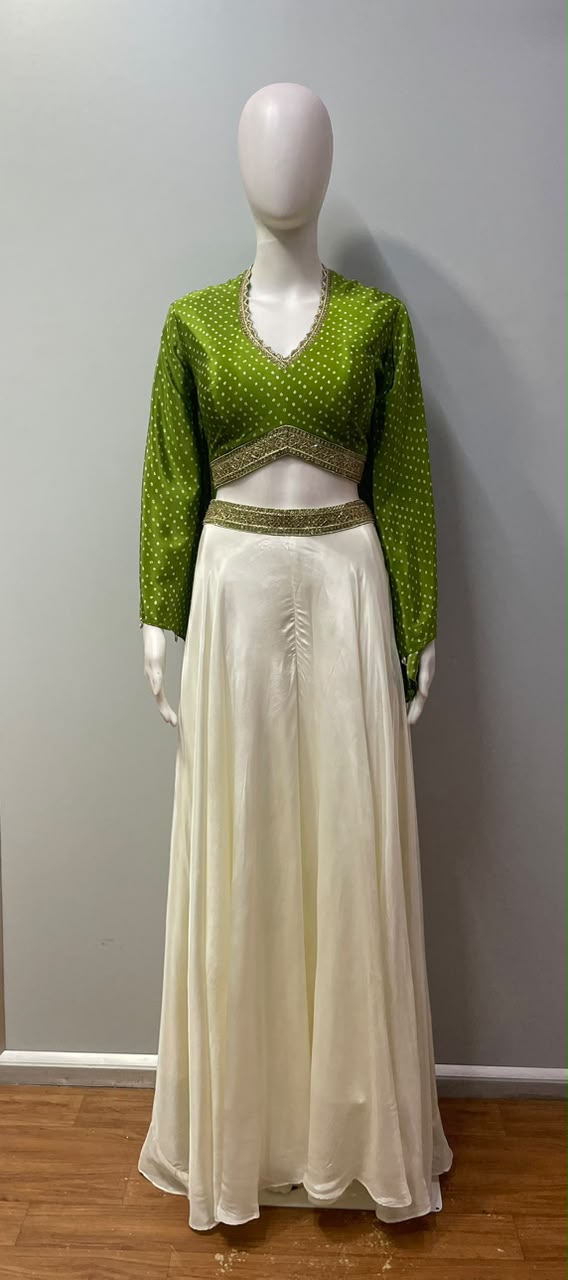 Olive Green Gold Bandhani Palazzo Set