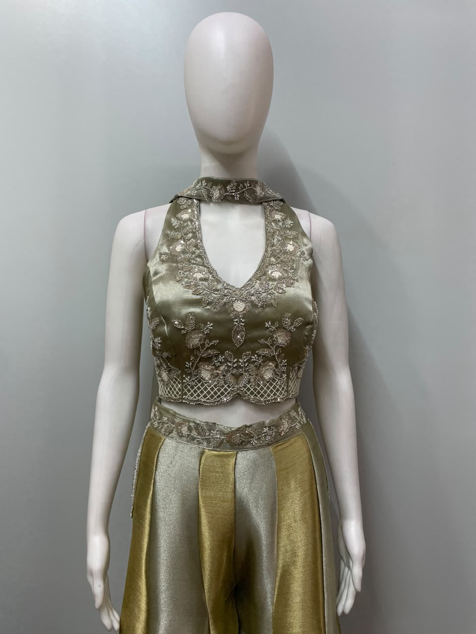 Sage Gold Embroidered Palazzo Set