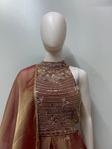 Vintage Rose Antique Gold Halter Palazzo Set