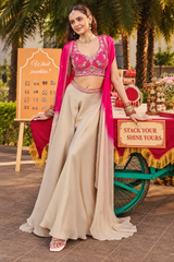 Rani Pink Silver Floral Jewel Cape Palazzo Set