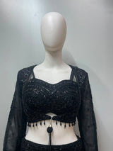 Black Sequin Corset Palazzo Jacket Set