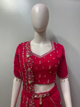 Red Draped Saree with Handcrafted Blouse | Label S4U