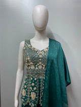 Deep Teal Gold Embroidered Peplum Palazzo Set