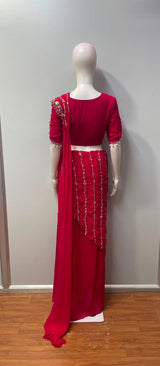 Red Draped Saree with Handcrafted Blouse | Label S4U