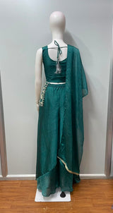 Deep Teal Gold Embroidered Peplum Palazzo Set