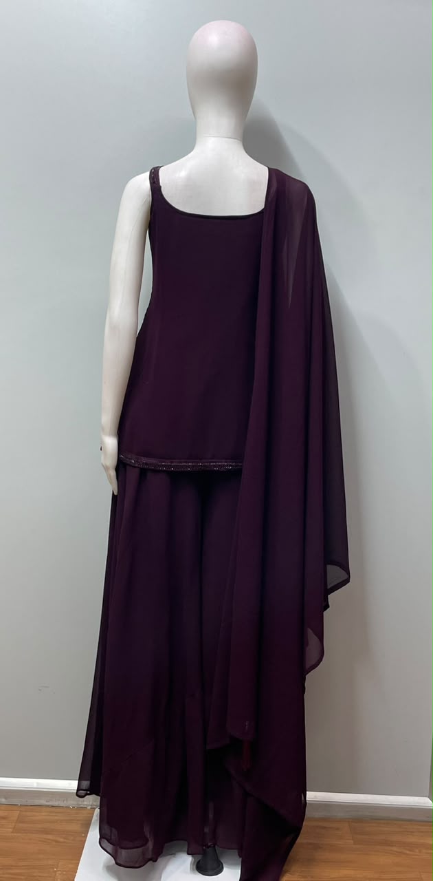 Midnight Plum Sequin Embroidered Palazzo Ensemble