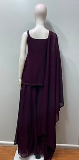 Midnight Plum Sequin Embroidered Palazzo Ensemble
