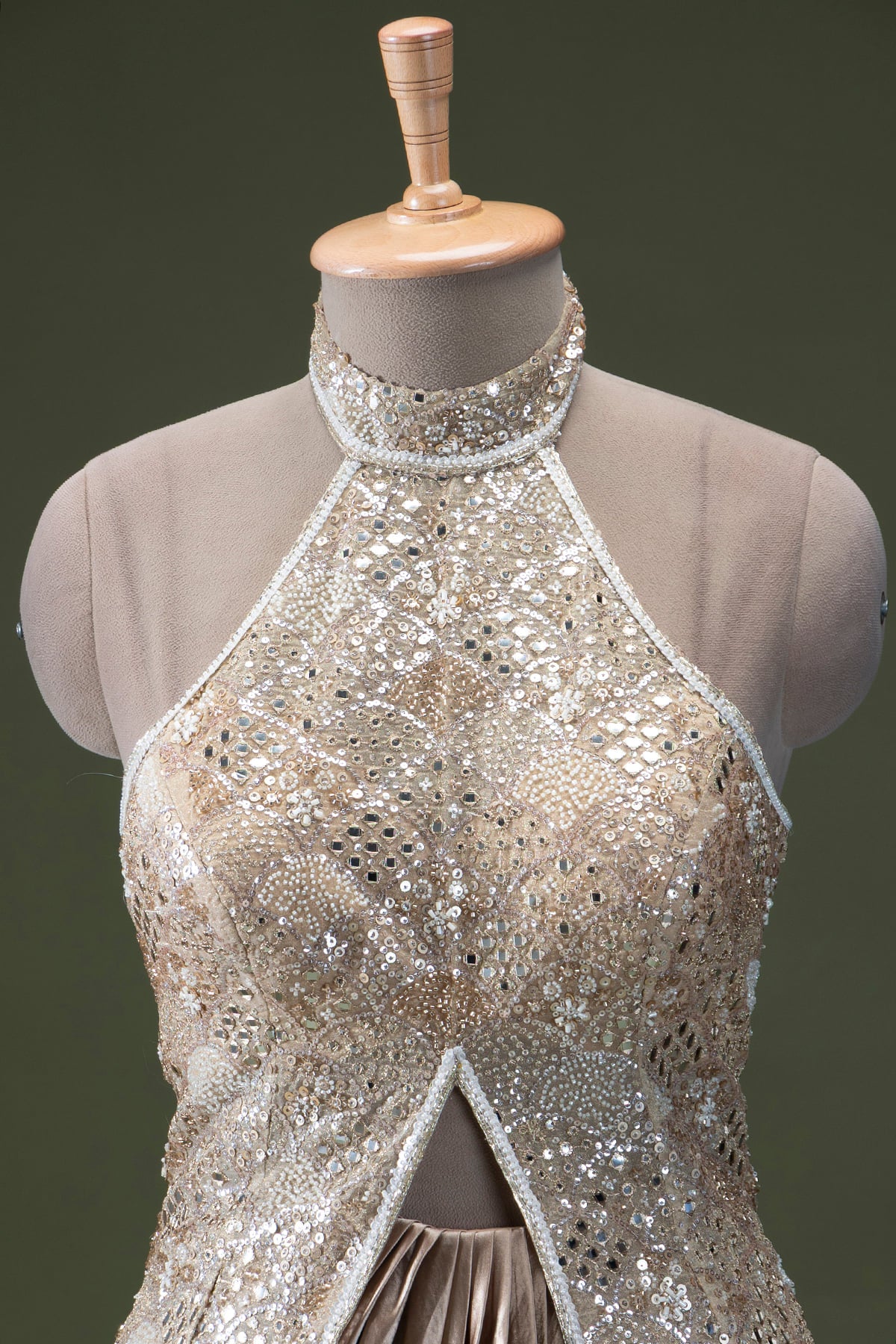 Champagne Gold Silver Crystal Jewel Cape Draped Skirt Set