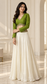 Olive Green Gold Bandhani Palazzo Set