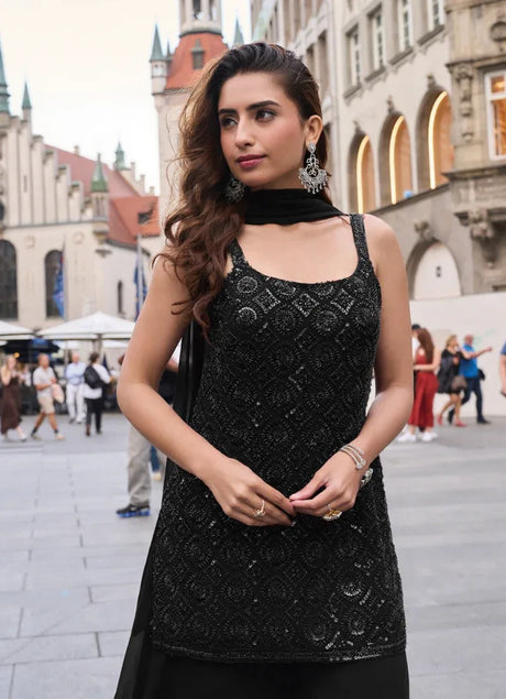 Noir Sequin Kurta Palazzo Set - MishUUU