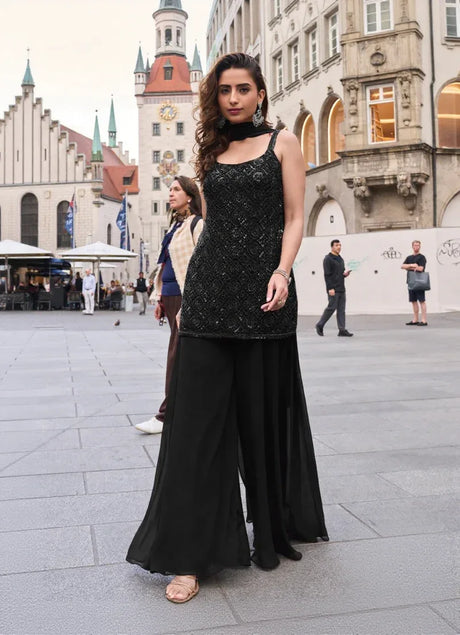 Noir Sequin Kurta Palazzo Set - MishUUU