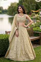 Sage Gold Brocade Lehenga Set