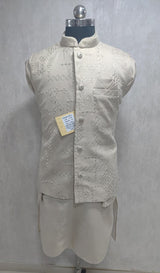Ivory Silver Geometric Nehru Jacket Kurta Set