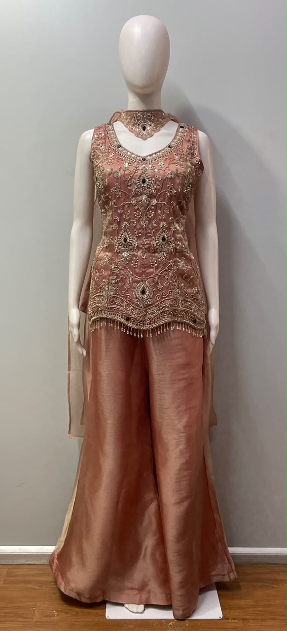Dusty Peach Antique Gold Jewel Palazzo Set