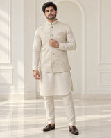 Ivory Silver Geometric Nehru Jacket Kurta Set