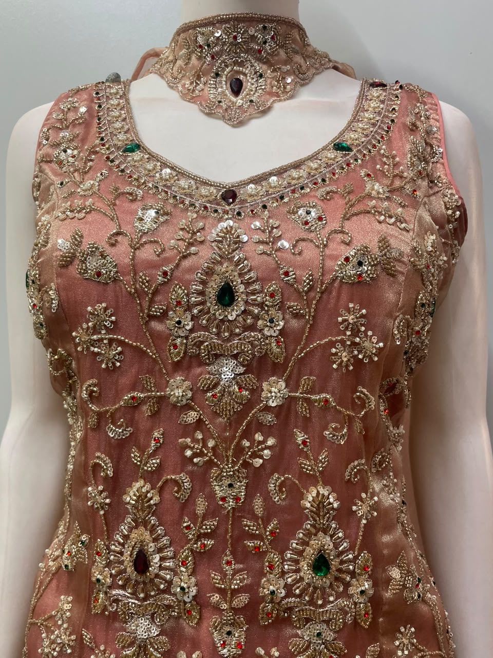 Dusty Peach Antique Gold Jewel Palazzo Set
