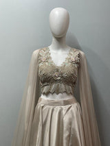 Champagne Pearl Embroidered Cape Lehenga Set