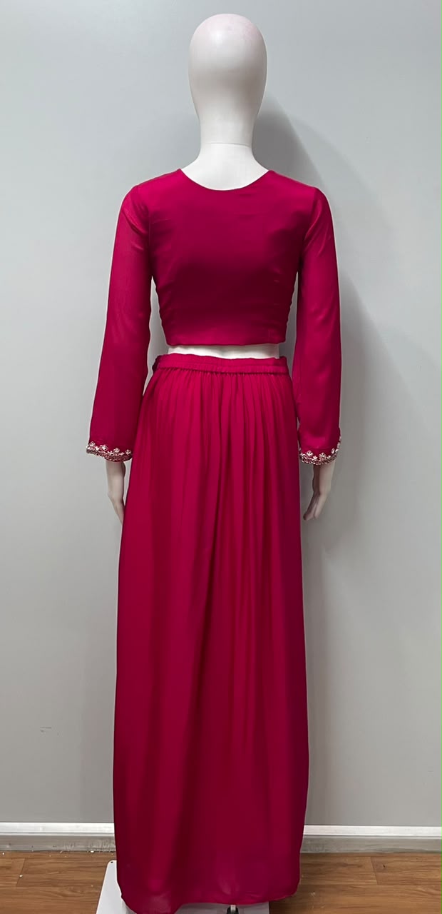 Rani Pink Silver Embroidered Dhoti Set