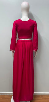 Rani Pink Silver Embroidered Dhoti Set