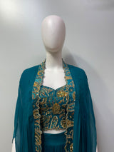 Deep Teal Gold Paisley Cape Palazzo Set