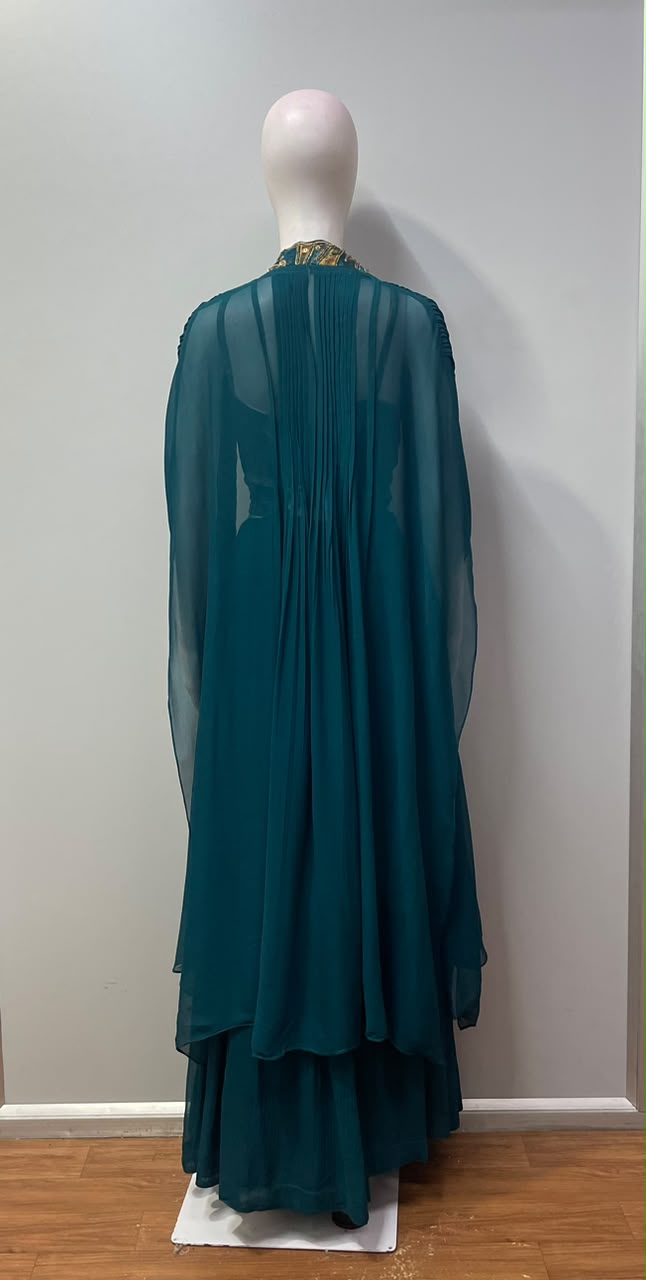 Deep Teal Gold Paisley Cape Palazzo Set