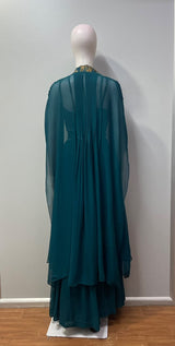 Deep Teal Gold Paisley Cape Palazzo Set