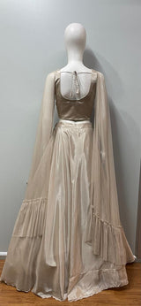 Champagne Pearl Embroidered Cape Lehenga Set