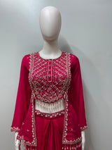 Rani Pink Silver Embroidered Dhoti Set