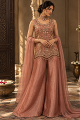 Dusty Peach Antique Gold Jewel Palazzo Set