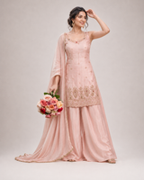 Blush Pink Embroidered Sharara Suit Set
