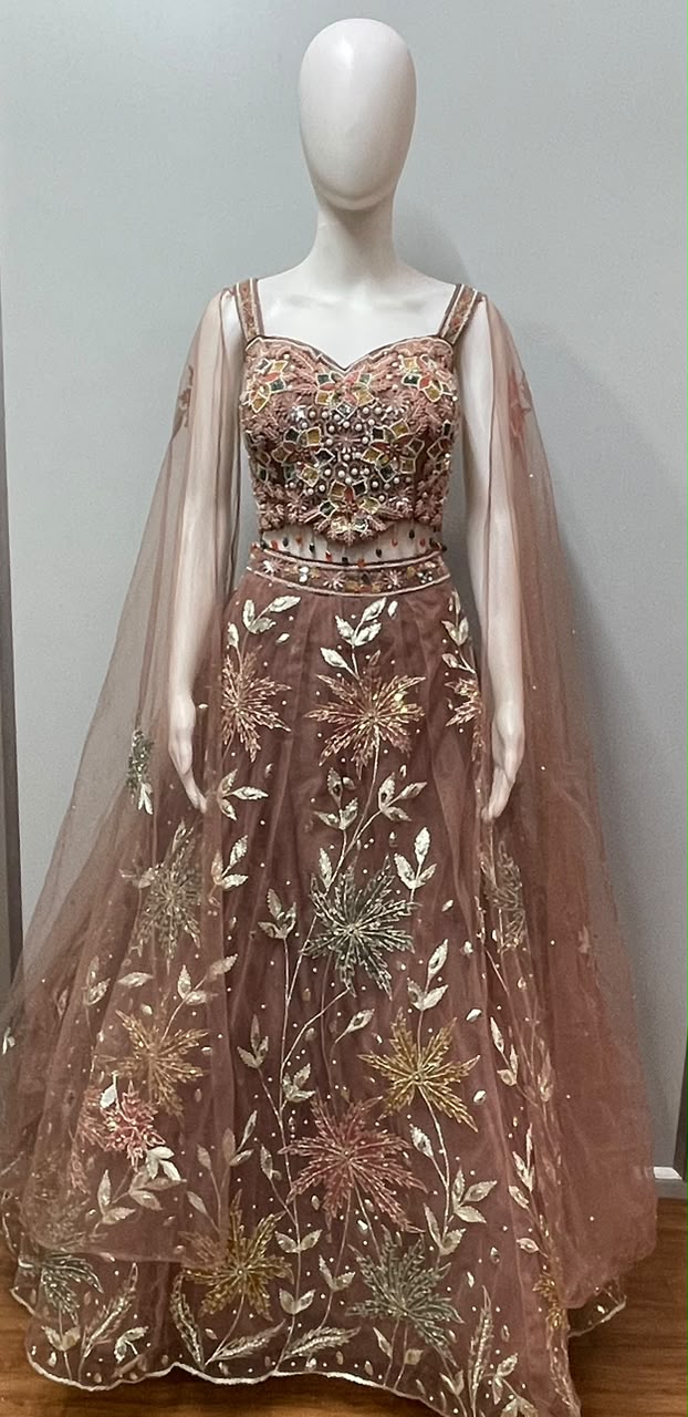 Rose Gold Floral Cape Lehenga Set