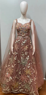 Rose Gold Floral Cape Lehenga Set