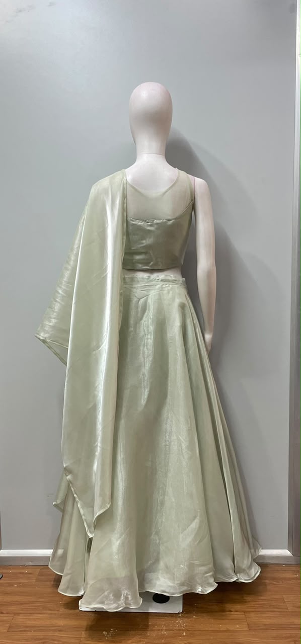 Sage Pearl Embellished Draped Lehenga Set