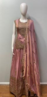 Dusty rose antique zari lehenga set from a second angle