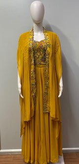 Antique Mustard Multicolor Paisley Cape Palazzo Set