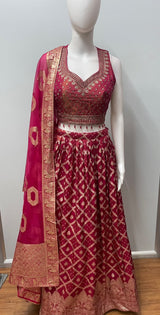 Rani Pink Gold Zari Lehenga Set