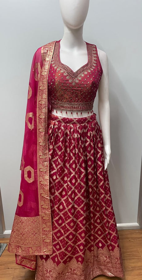 Rani Pink Gold Zari Lehenga Set