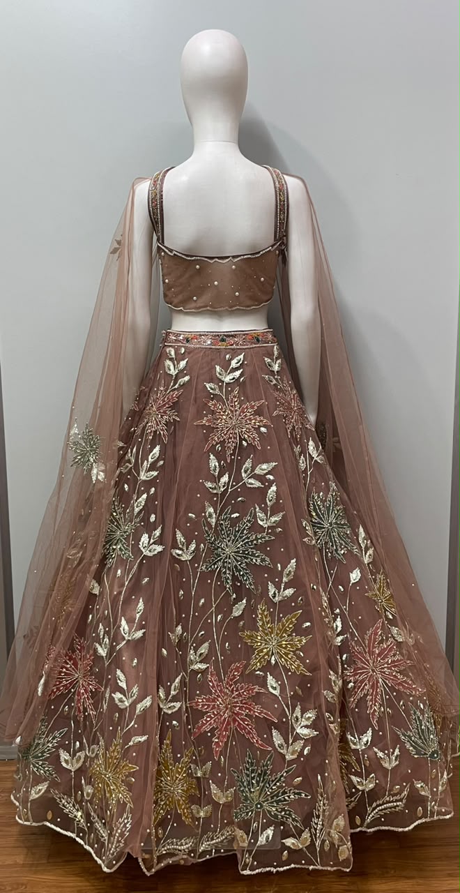 Rose Gold Floral Cape Lehenga Set