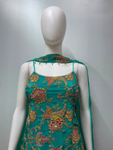 Turquoise Jewel Embroidered Kurta Palazzo Dupatta Set