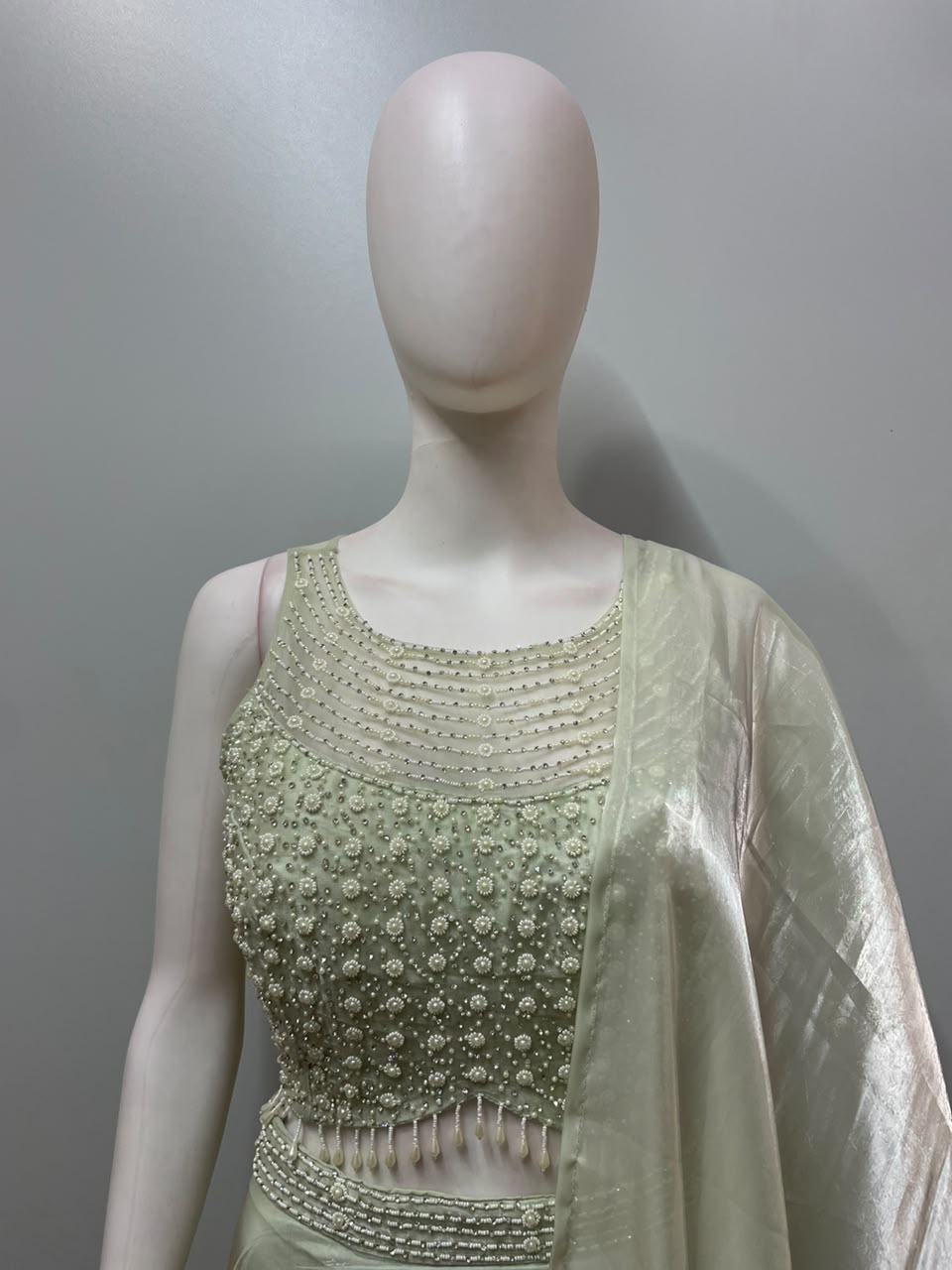 Sage Pearl Embellished Draped Lehenga Set