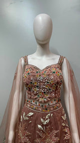Rose Gold Floral Cape Lehenga Set